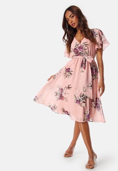 Goddiva Flutter Floral Midi Dress