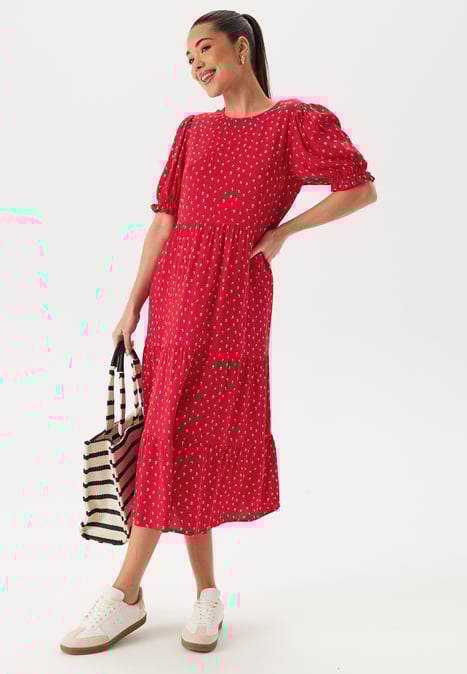 Happy Holly Puff Sleeve Viscose Midi Dress