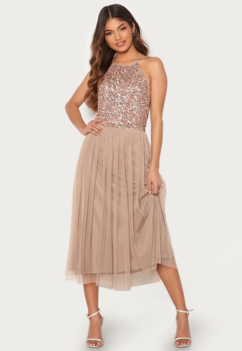 AngelEye High Neck Sequin Midi Dress