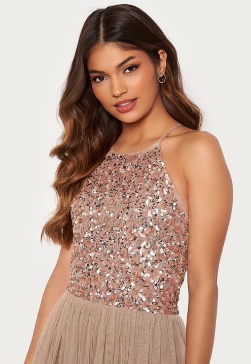 AngelEye High Neck Sequin Midi Dress