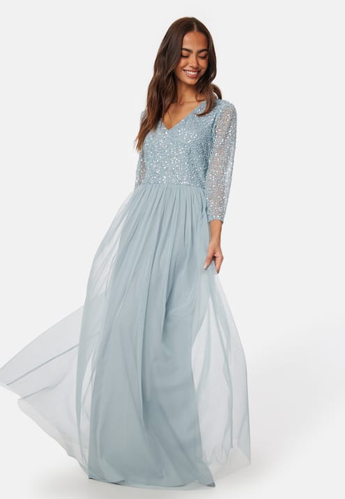 AngelEye Long Sleeve Sequin Bodice Maxi Dress