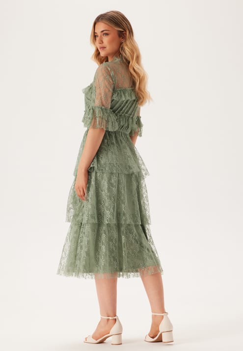 BUBBLEROOM Frill Lace Midi  Dress