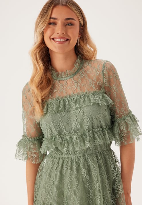 BUBBLEROOM Frill Lace Midi  Dress