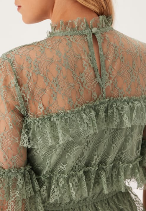 BUBBLEROOM Frill Lace Midi  Dress