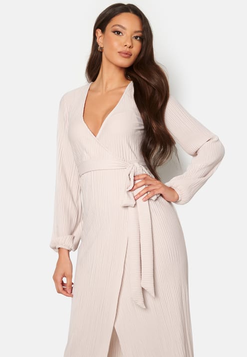 BUBBLEROOM Pleated Wrap Midi Dress