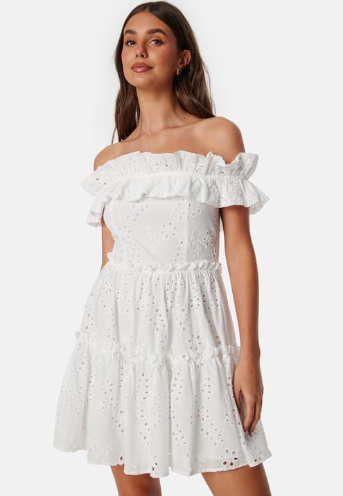 Bubbleroom Occasion Broderie Anglaise Flounce Off Shoulder dress