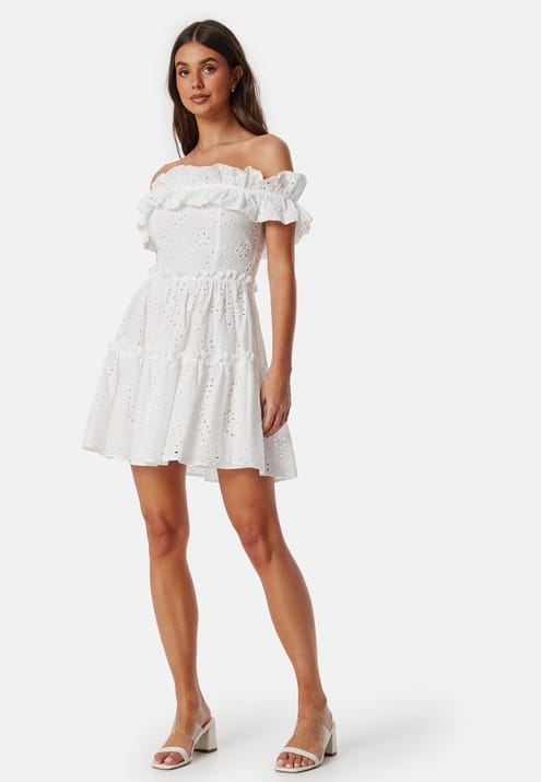 Bubbleroom Occasion Broderie Anglaise Flounce Off Shoulder dress