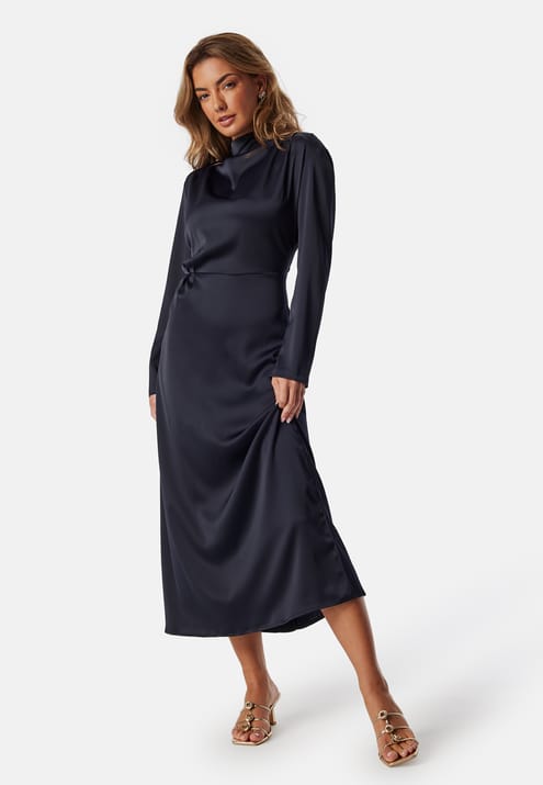 Bubbleroom Occasion Satin High Collar Midi Dress