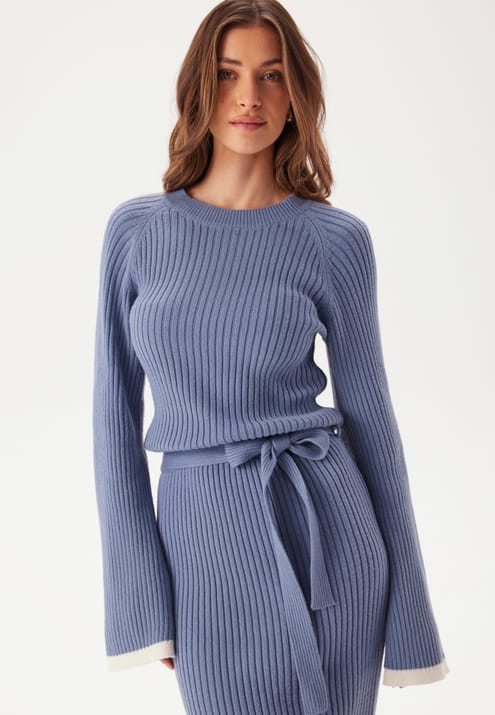 BUBBLEROOM Round Neck Rib Knitted Maxi Dress 