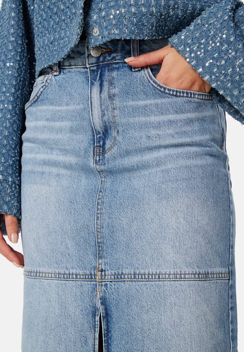 BUBBLEROOM Denim Slit Midi Skirt