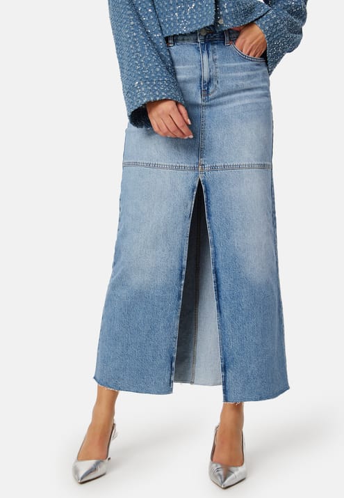 BUBBLEROOM Denim Slit Midi Skirt