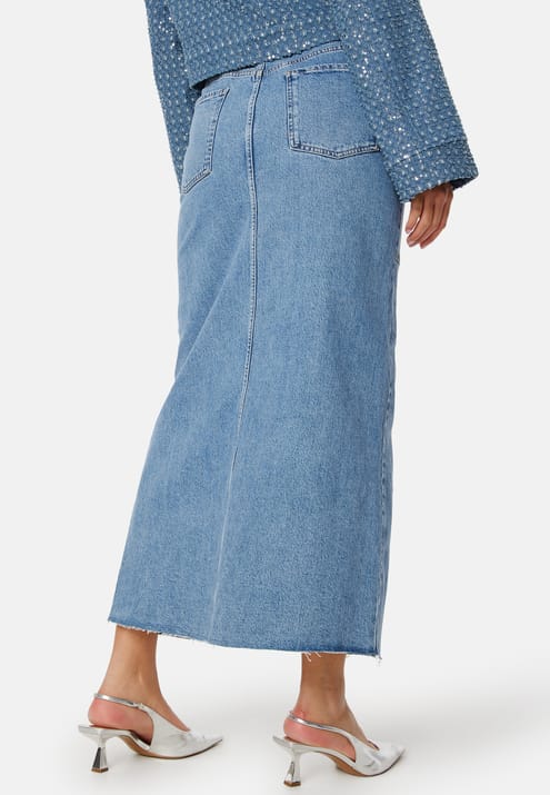 BUBBLEROOM Denim Slit Midi Skirt