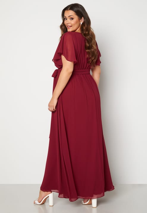 Goddiva Curve Flutter Sleeve Chiffon Maxi Curve Dress