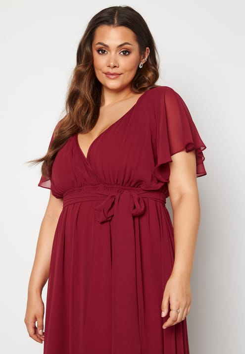 Goddiva Curve Flutter Sleeve Chiffon Maxi Curve Dress