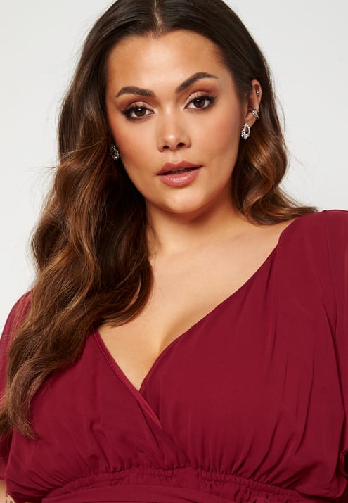 Goddiva Curve Flutter Sleeve Chiffon Maxi Curve Dress