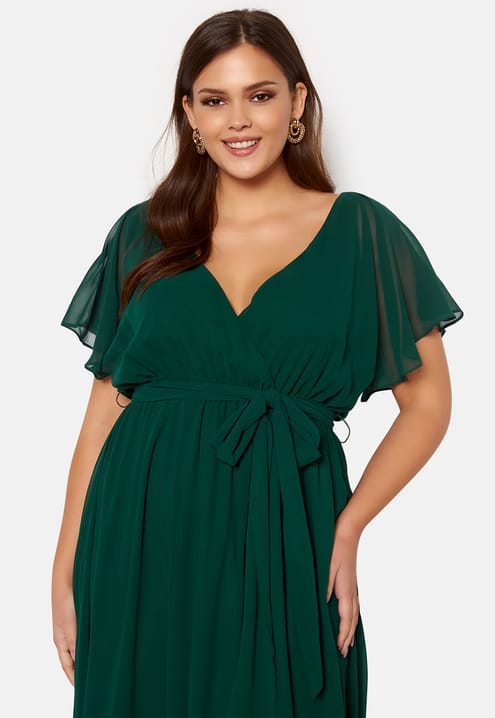 Goddiva Curve Flutter Sleeve Chiffon Maxi Curve Dress