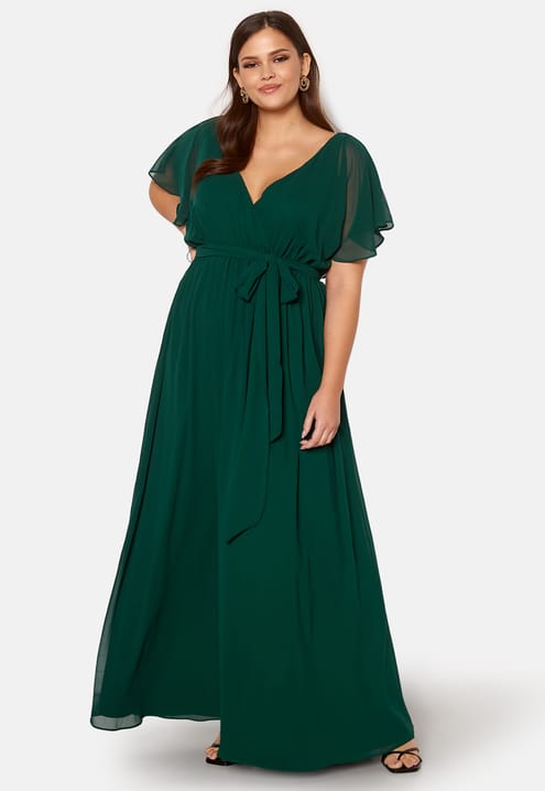 Goddiva Curve Flutter Sleeve Chiffon Maxi Curve Dress