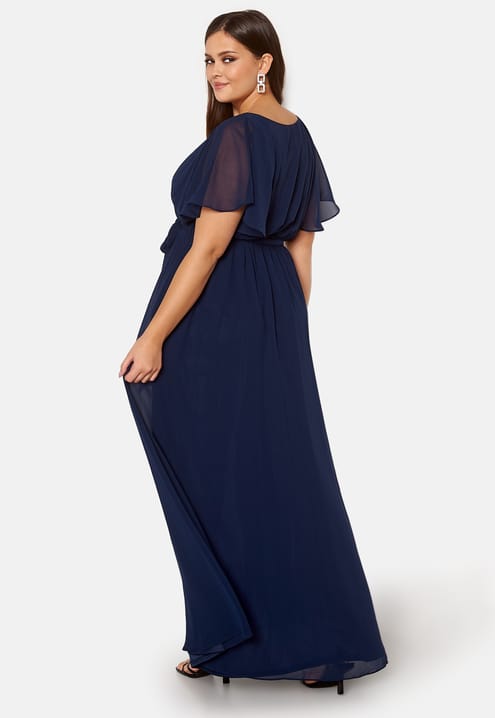Goddiva Curve Flutter Sleeve Chiffon Maxi Curve Dress