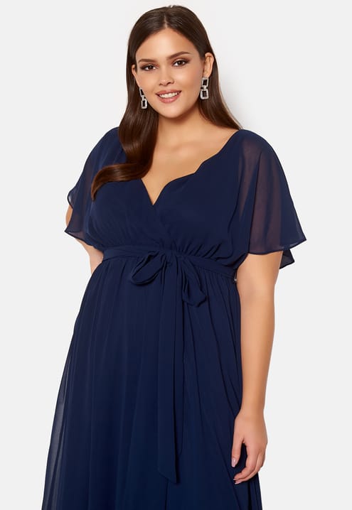 Goddiva Curve Flutter Sleeve Chiffon Maxi Curve Dress