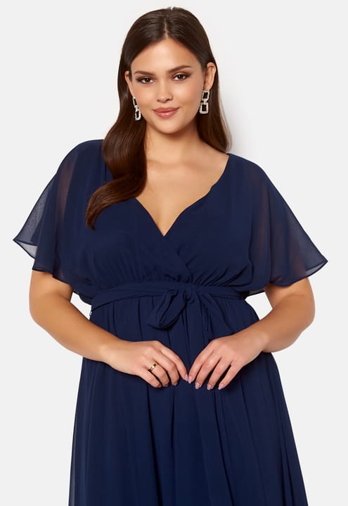 Goddiva Curve Flutter Sleeve Chiffon Maxi Curve Dress