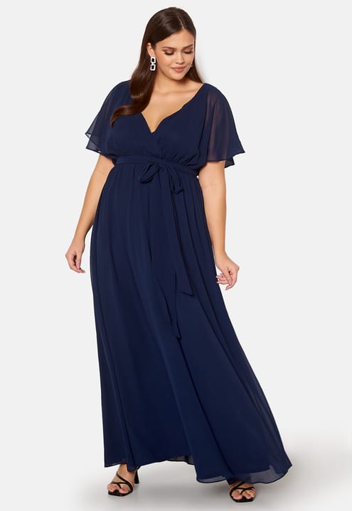 Goddiva Curve Flutter Sleeve Chiffon Maxi Curve Dress
