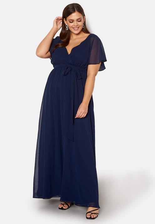 Goddiva Curve Flutter Sleeve Chiffon Maxi Curve Dress
