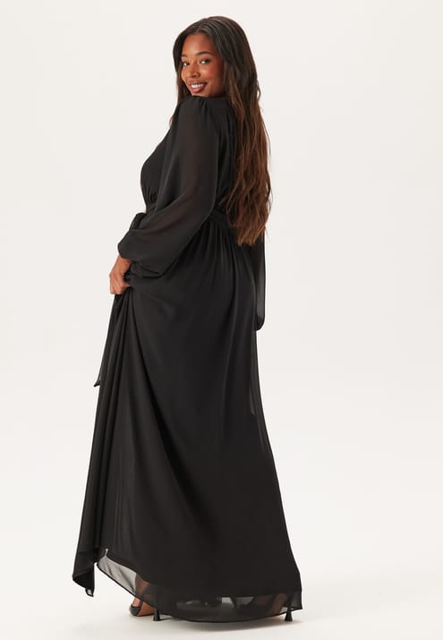 Goddiva Curve Long Sleeve Chiffon Maxi Curve Dress
