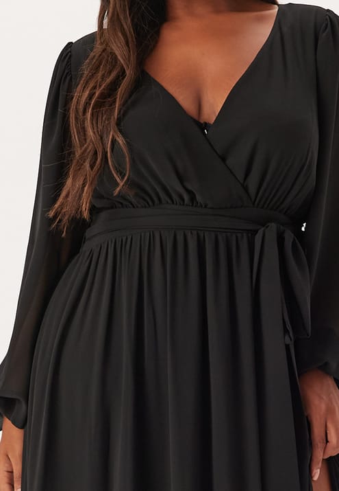 Goddiva Curve Long Sleeve Chiffon Maxi Curve Dress
