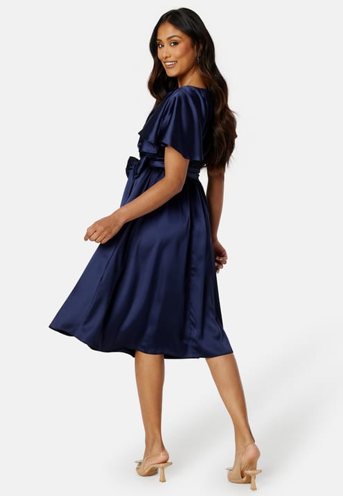 Goddiva Flutter Sleeve Satin Midi Dress