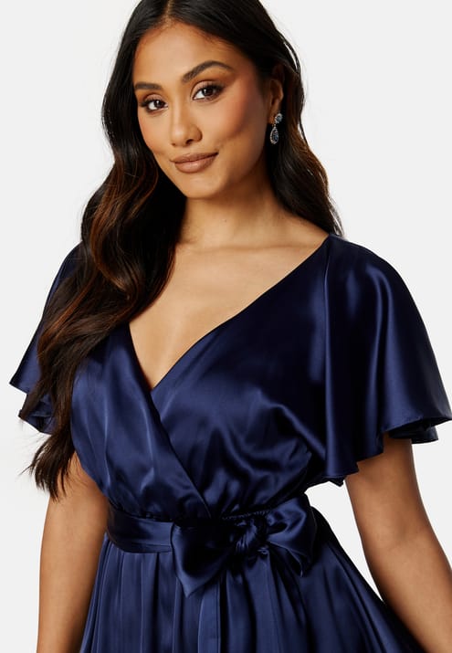 Goddiva Flutter Sleeve Satin Midi Dress