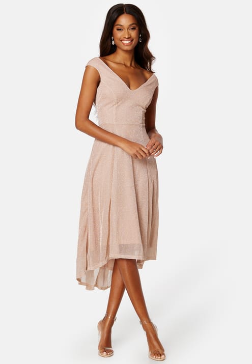 Goddiva Glitter High Low Midi Dress