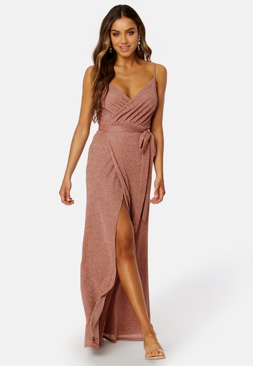 Goddiva Glitter Wrap Front Maxi Dress