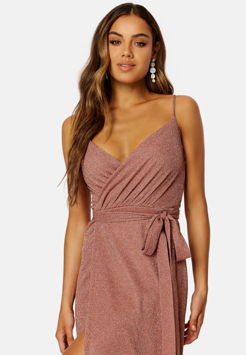 Goddiva Glitter Wrap Front Maxi Dress