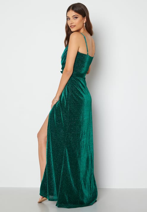 Goddiva Glitter Wrap Front Maxi Dress