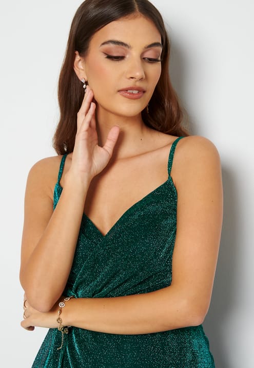 Goddiva Glitter Wrap Front Maxi Dress