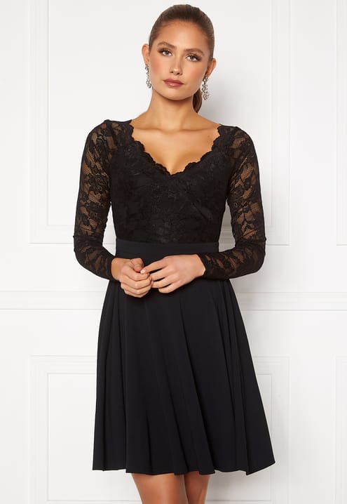 Goddiva Long Sleeve Lace Skater Dress