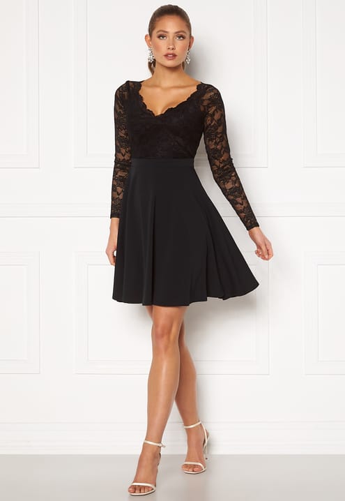 Goddiva Long Sleeve Lace Skater Dress