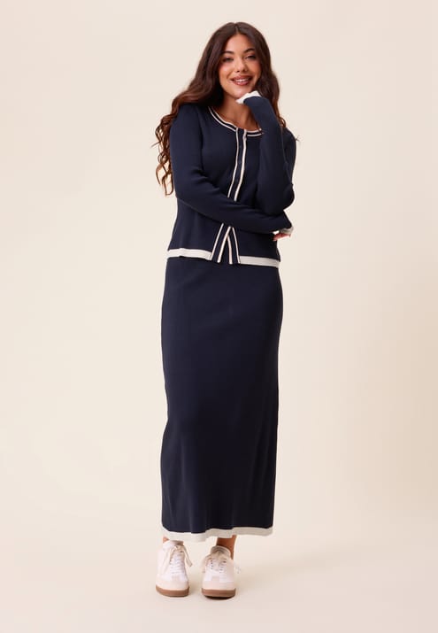 Happy Holly Contrast Knitted Midi Skirt