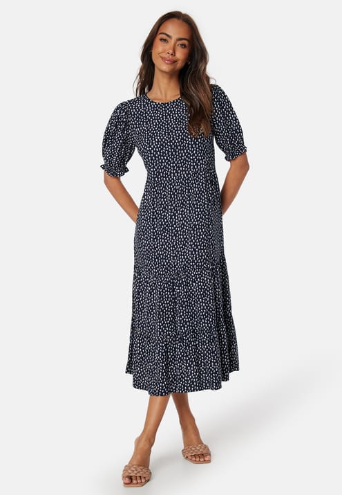 Happy Holly Puff Sleeve Viscose Midi Dress