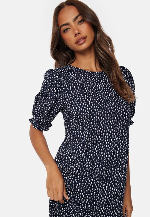 Happy Holly Puff Sleeve Viscose Midi Dress