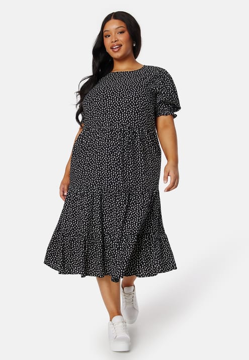 Happy Holly Puff Sleeve Viscose Midi Dress