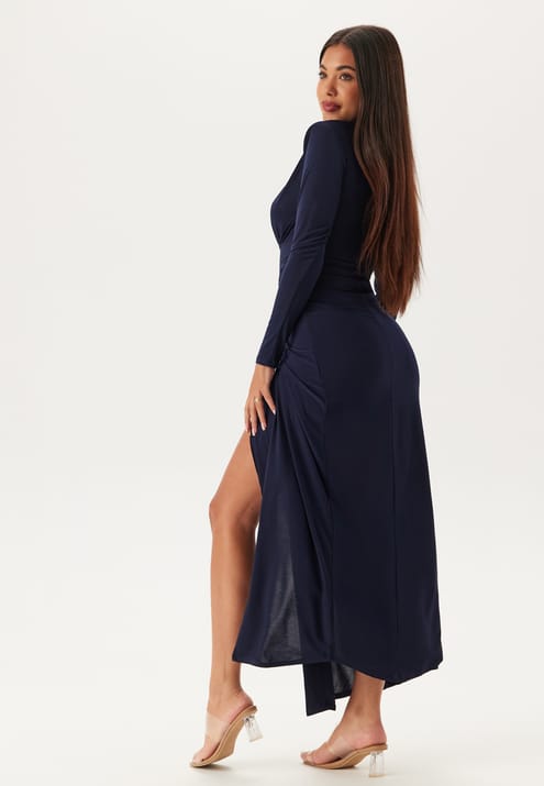 John Zack Deep V Wrap Front Maxi Dress