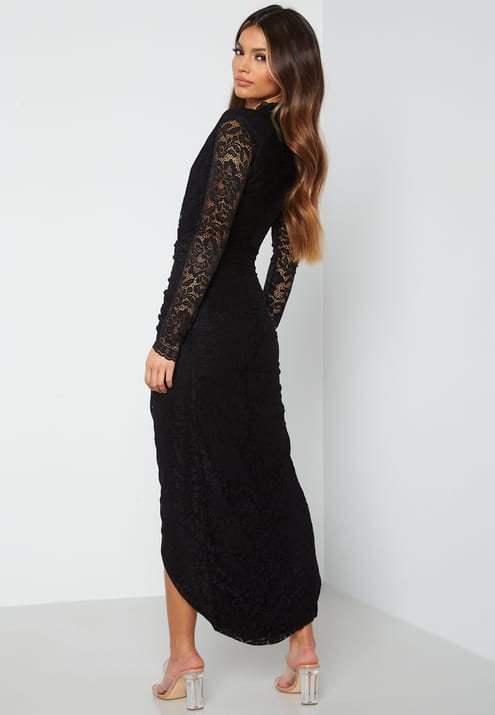 John Zack Lace Long Sleeve Rouch Dress