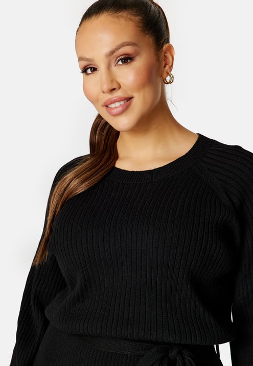 BUBBLEROOM Round Neck Rib Knitted Midi Dress