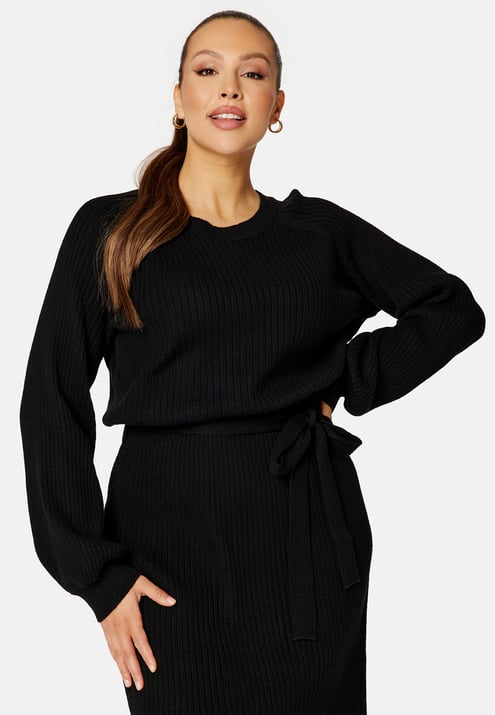 BUBBLEROOM Round Neck Rib Knitted Midi Dress