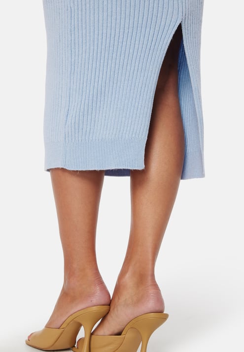 BUBBLEROOM Round Neck Rib Knitted Midi Dress 