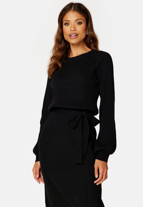 BUBBLEROOM Round Neck Rib Knitted Midi Dress