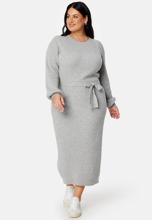 BUBBLEROOM Round Neck Rib Knitted Midi Dress 