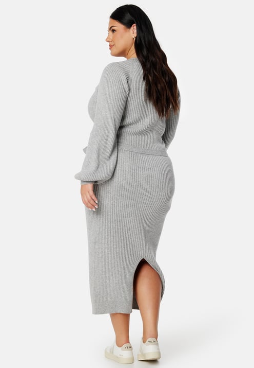 BUBBLEROOM Round Neck Rib Knitted Midi Dress 