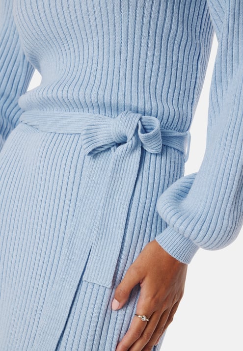 BUBBLEROOM Round Neck Rib Knitted Midi Dress 